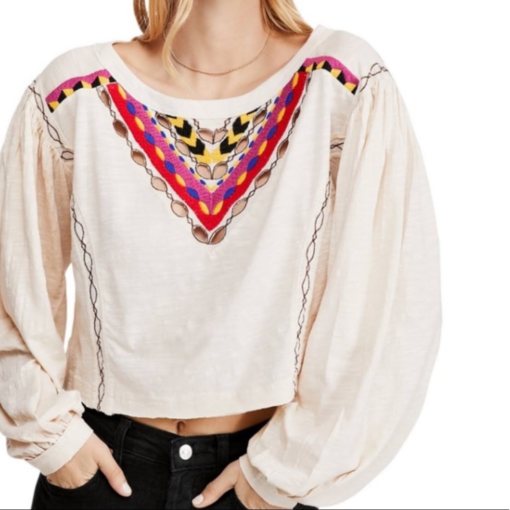 free people hand me down embroidered top